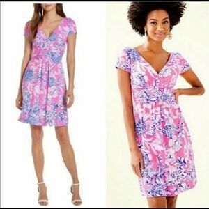 Lilly Pulitzer Shift Dress XS Cotton Poplin Winslow Dress Bright Pink Purple